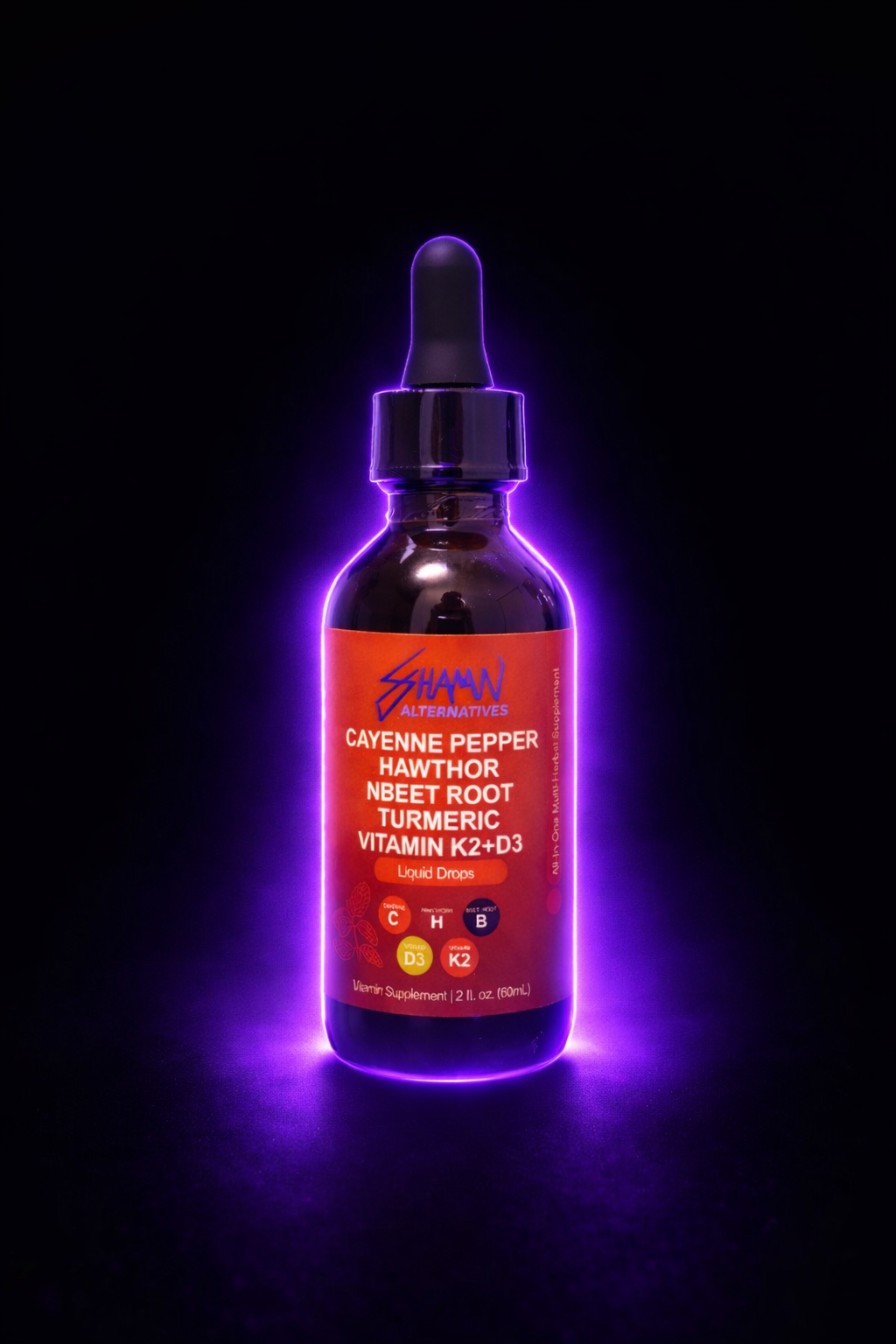 Shaman Alternatives Liquid Drops – Cayenne, Hawthorn, Beetroot, Turmeric + Vitamin K2 & D3
